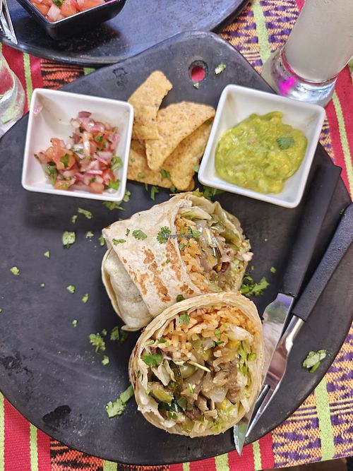 Veg burrito (without cheese and sour cream) at Taco y Chela in Santa Marta