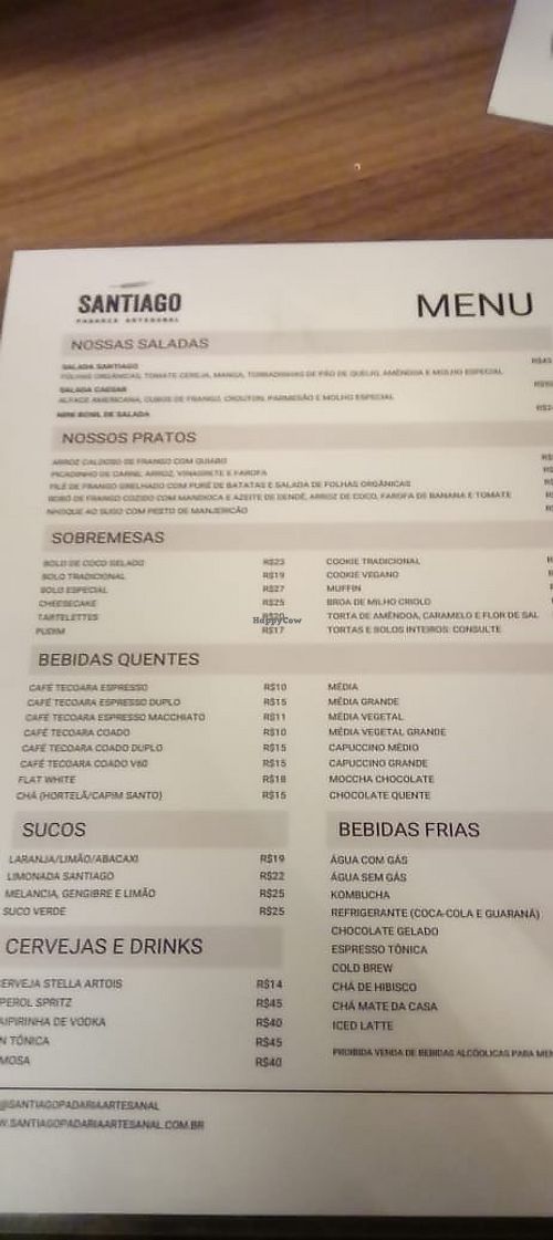 Cardápio (foto de set.2025) at Santiago Padaria Artesanal  in Sao Paulo