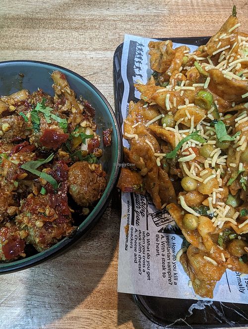 vegan choila (left) and aloo nimkee (right) at Momo Central  in Glenroy