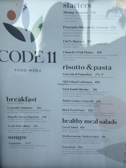 Vegan dishes labeled with a v  at Code 11 in Hvar