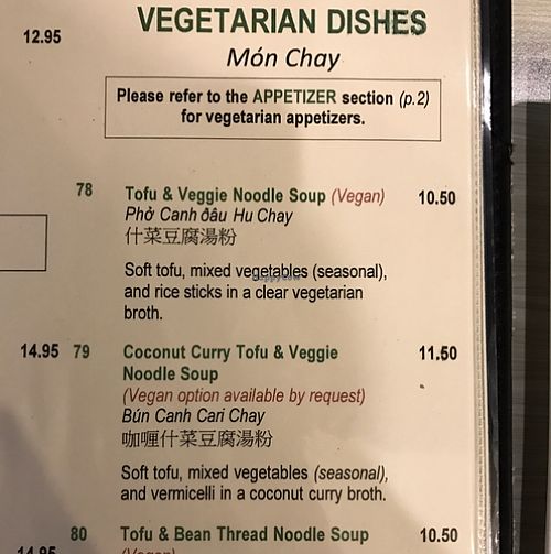 menu at Taste of Saigon in Calgary