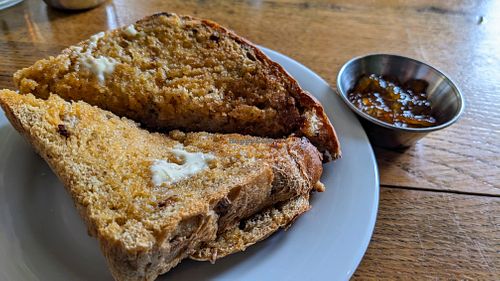 Toast with vegan butter and marmalade at Greendale Teahouse & Rooms in Clitheroe