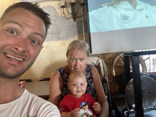 Watching football   at Grace O'malleys  in Salou