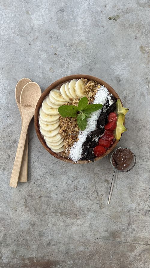 Smoothie bowl- made vegan with removing the Nutella to the side   at Abrazo in Trincomalee