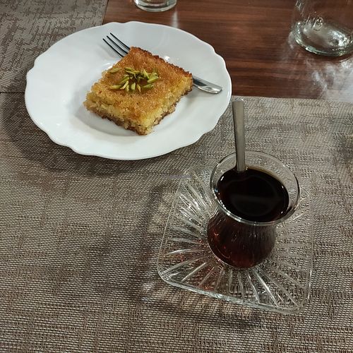 Tea and cake at Restorant Arabesque in Tirana
