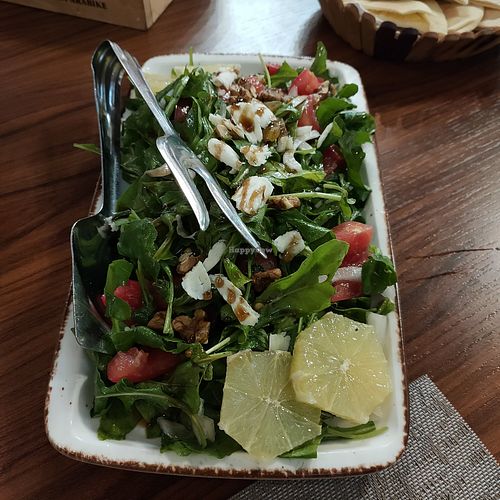 Rucola salad (specify WITHOUT cheese); ours came with cheese although the menu doesn't mention it) at Restorant Arabesque in Tirana