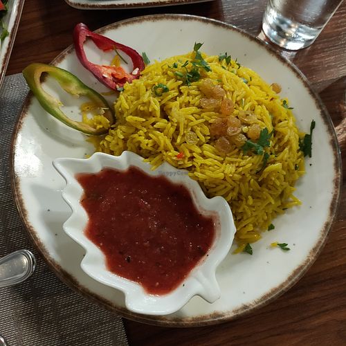 We ordered biryani rice (specify without milk) but might have gotten kabsa rice instead? The waiters kept saying different things at Restorant Arabesque in Tirana