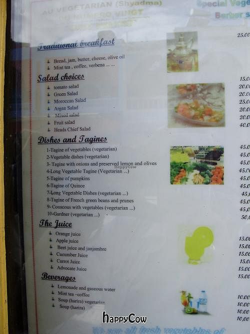 menu at Shyadma's Vegan Food in Essaouira