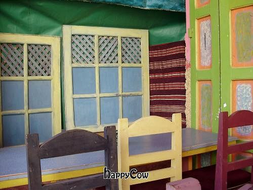 colourful outdoor setting at Shyadma's Vegan Food in Essaouira