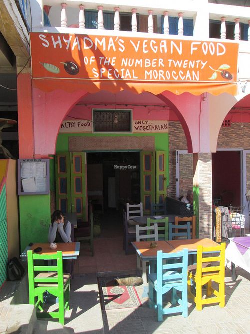 On the left as you enter the square from Rue Laalouj at Shyadma's Vegan Food in Essaouira