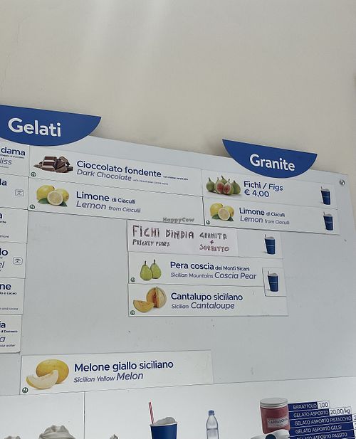 Menu   at Cappadonia Gelati - Via Vittorio Emanuele in Palermo