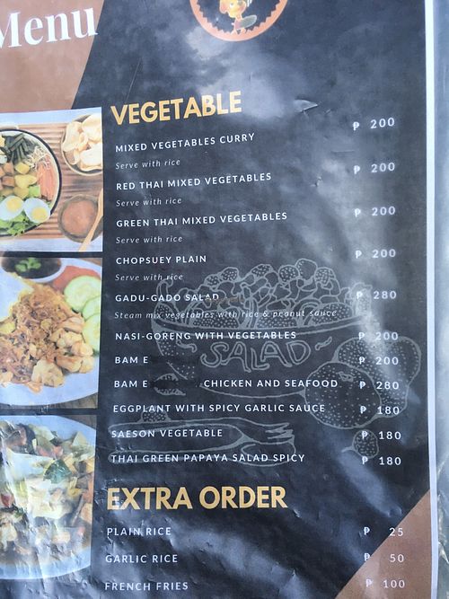 Vegetarian options on the menu  at Achille Restobar in Moalboal