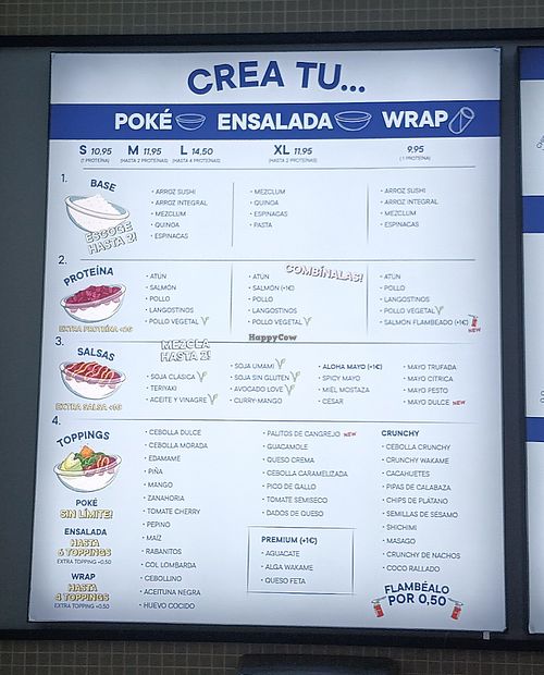 Options at Aloha Poké in A Coruna