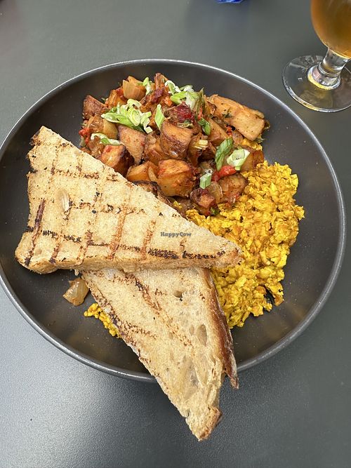Scrambled Tofu with potatoes and sourdough breadd  at Blossom & Root Kitchen in Danville