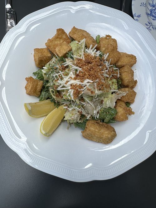 Caesar salad with fried tofu  at Blossom & Root Kitchen in Danville