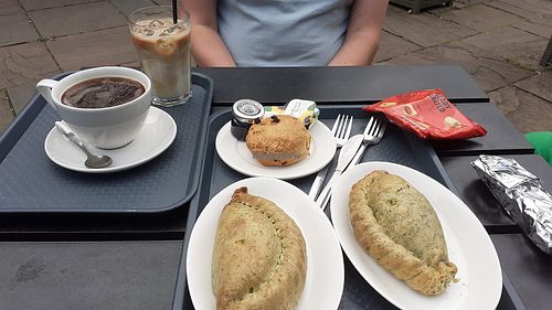 Curried chickpea pasties and fruit scone 😋 at Crook Hall and Gardens in Durham