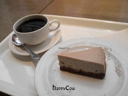This tofu cheese cake was very tasty and rich just like real cheese cake.  at Pure Cafe in Tokyo