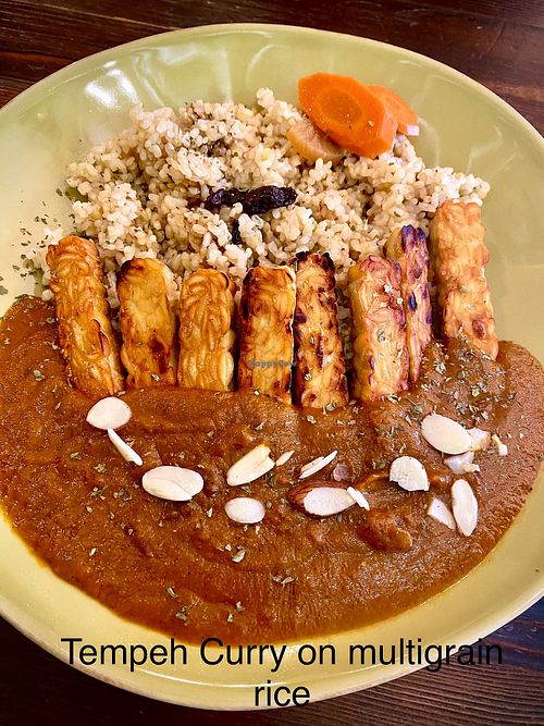 Tempeh Curry (housemade Japanese curry sauce) plate   at VegiOasis in Huntington Beach