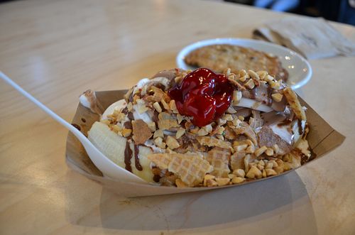 banana split ice cream (vegan) at Timeless Coffee Roasters and Bakery in Oakland