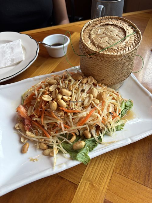 Papaya salad with sticky rice  at Rice Violet in Worcester