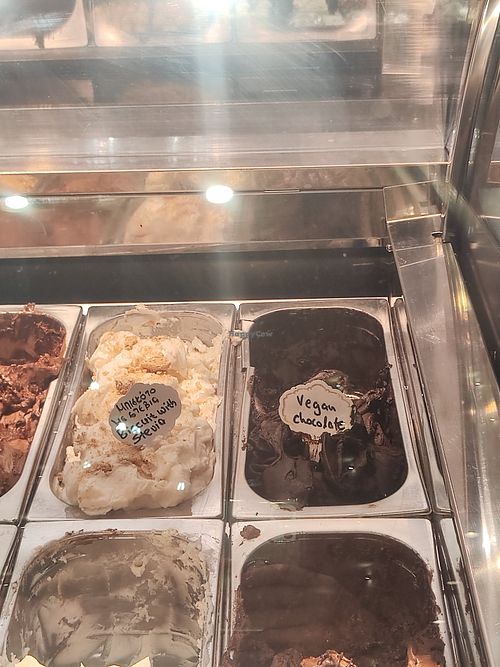 Vegan chocolate ice cream at Mikros Mylos in Kavala