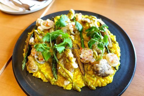Amazonian risotto with crispy oyster mushrooms at Gusto Creciente  in Lima