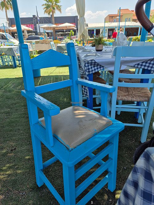 High chairs - not suitable for young babies as no straps at Taverna Maleme Beach Bar in Crete