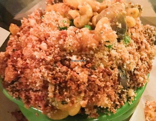 vegan macaroni and cheese (sauteed mushrooms, peas, miso, elbow macaroni and spices) at Hops & Pie in Denver