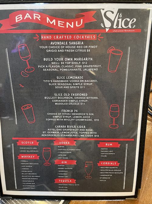 Bar menu  at Slice Pizza & Brewhouse in Vestavia Hills