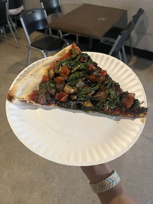 Vegan pizza by the slice   at Mesa Pizza in Iowa City