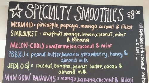 smoothie menu at Bamboo Fresh in Lahaina