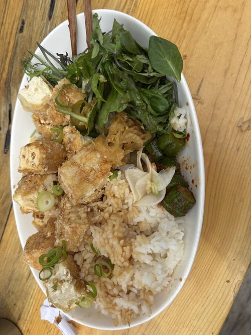 daily rice bowl with teriyaki tofu   at The West Side Kitchen in Orcas Island