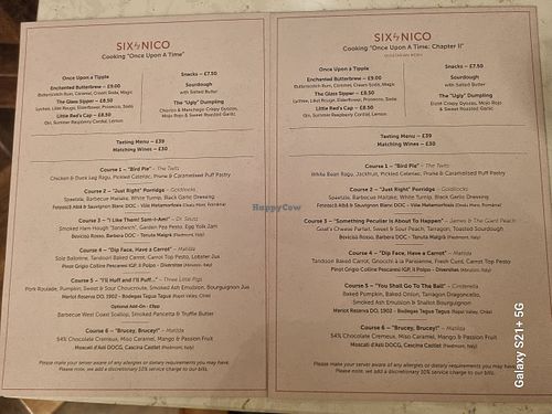 Reverse of Once Upon A Time menu at Six by Nico - Leeds in Leeds