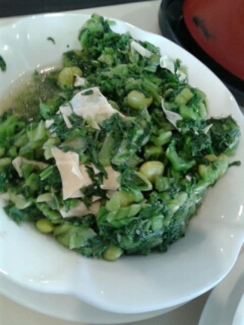 mustard greens tofu sheets edamame at Bodhi Veggie Cuisine in Rosemead