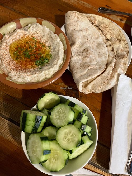 Baba ghanoush with pita bread & cucumber  at Pita Kabob in Visalia