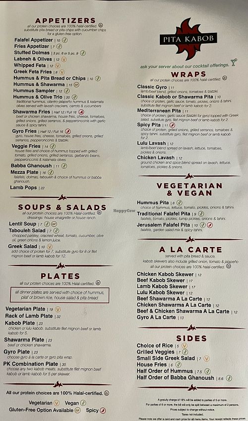 Menu  at Pita Kabob in Visalia