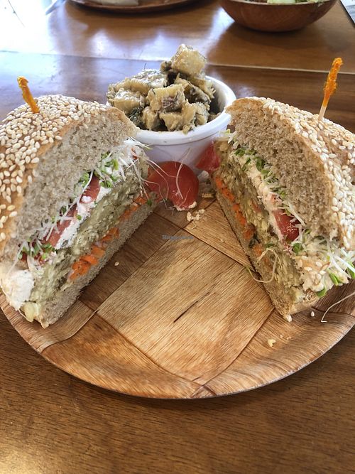 Ulu jalapeño burger with vegan Mac nut spread  at Sweet Cane Cafe in Hilo