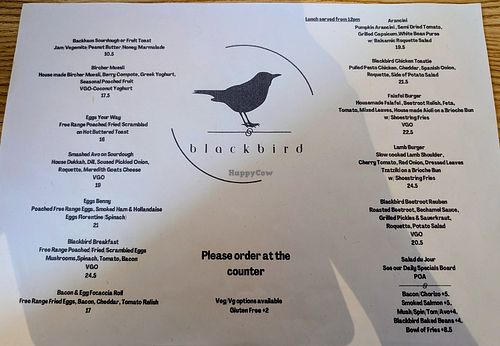 Menu May 2026 at Blackbird in Castlemaine