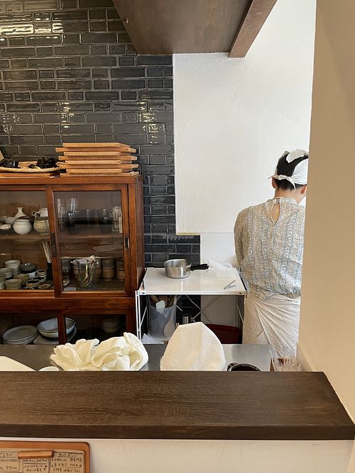 The owners / chefs making the food is on display for the guests to connect with  at Soba Horiba in Kyoto