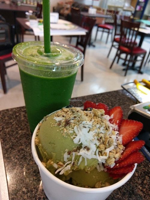 Popeye and green match bowl at Nutrition Shoppe Juice and Sandwich Bar in Vacaville