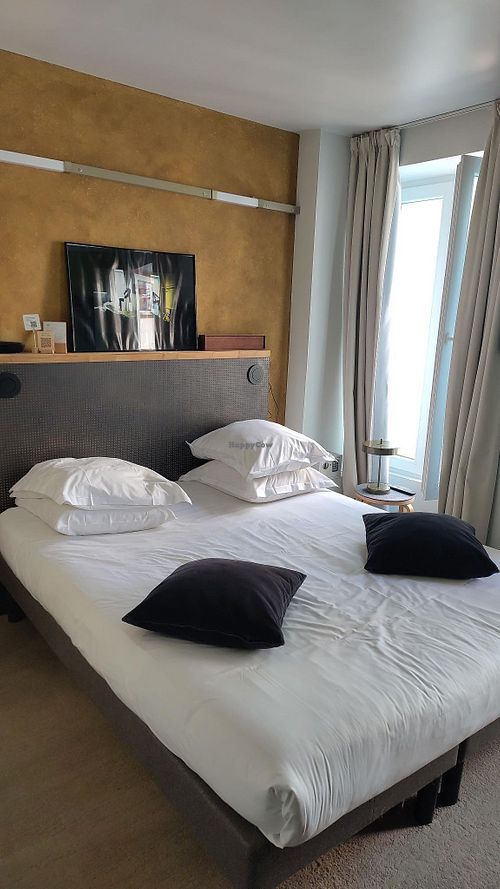 A Queen bedroom at the street side at La Nouvelle Republique Hotel & Hammam in Paris