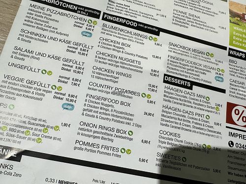 menu, all clearly labeled  at World of Pizza in Halle