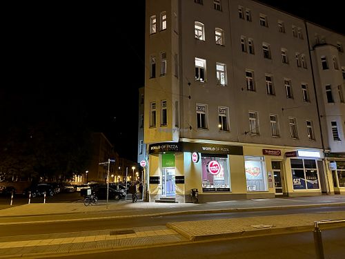 store front  at World of Pizza in Halle