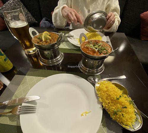 channa masala & mixed vegetable curry with pilau ricee  at Indian Italian restaurant in Porto