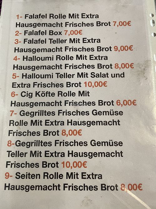 Menu  at Yasmin Vegan Food in Hannover