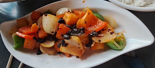 Diced vegetables and potato at Chop Chop at Luckies in Edinburgh