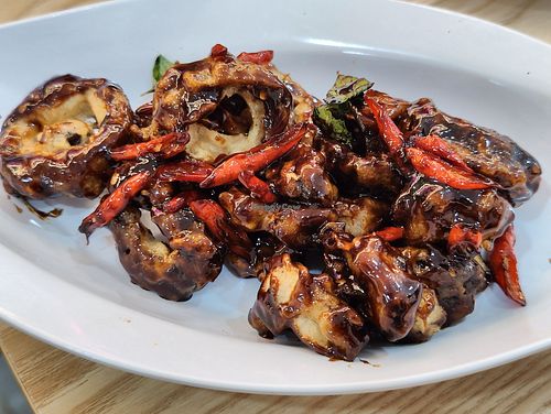 mock "eels" at Sambelano - Vegetariano Cafe in Batam