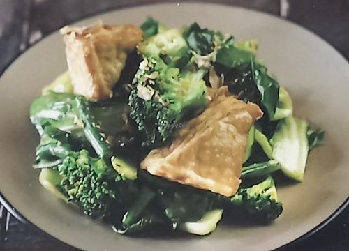 Asian greens with tofu.. this went so well with the steamed rice I had. So delicious! (menu pic) at Kinn Thai in Wollongong