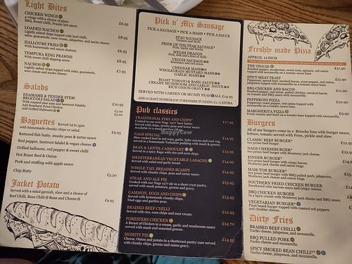 Vegan items (or dishes that can be made vegan) are denoted by the blue V at The Old Nags Head in Edale