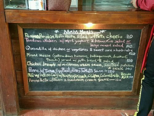 main menu at Om Garden Cafe in Pai